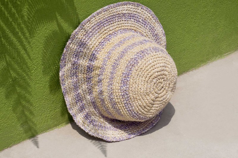 手工编织棉麻帽 编织帽 渔夫帽 遮阳帽 草帽-法式芋头香草马卡龙 - 帽子 - 棉．麻 紫色
