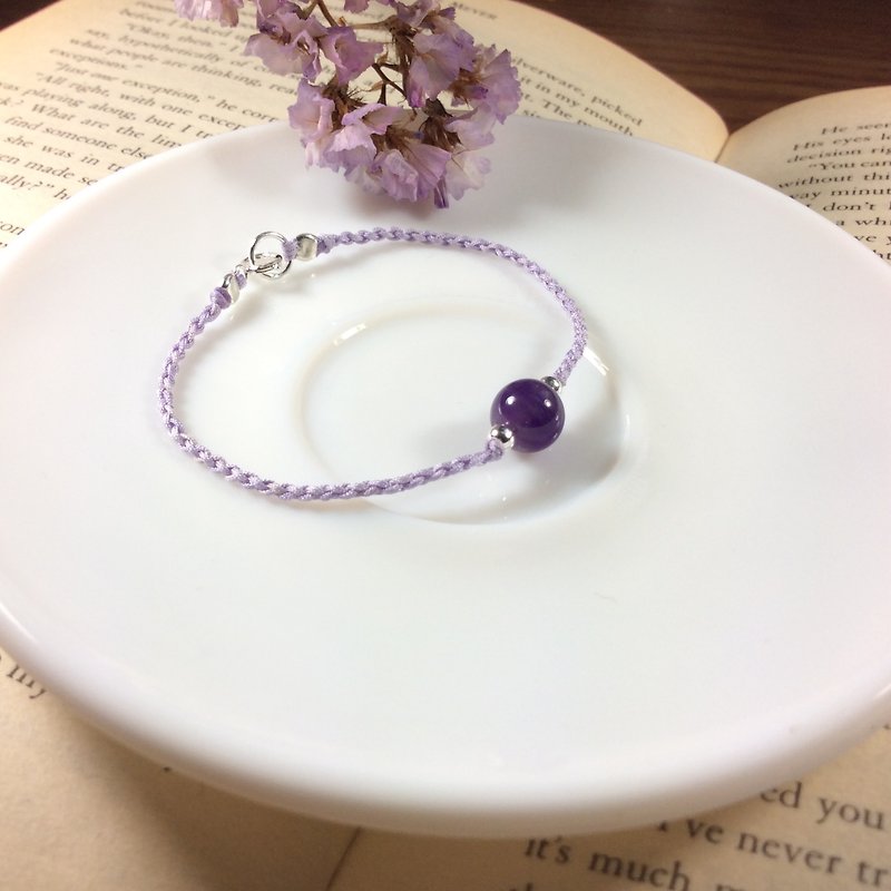 Ops Amethyst Gemstone silver bracelet- 紫水晶/天然石/细致/手链/幸运/纯银/绳编 - 手链/手环 - 棉．麻 紫色