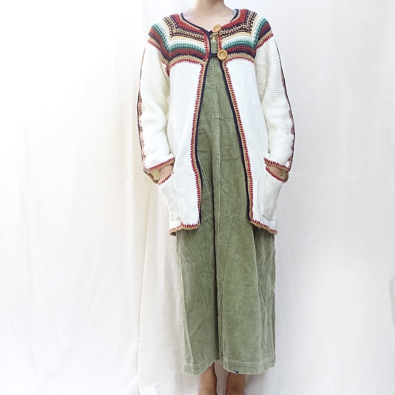BajuTua /古着/  70's 嬉皮渐层条纹针织外套 (美国品牌台湾制造) - 女装针织衫/毛衣 - 压克力 白色