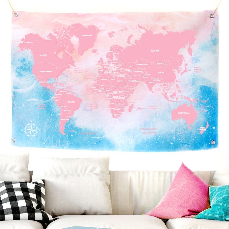 【定制】世界地图挂布/名字订制/粉红 - 海报/装饰画/版画 - 其他材质 粉红色