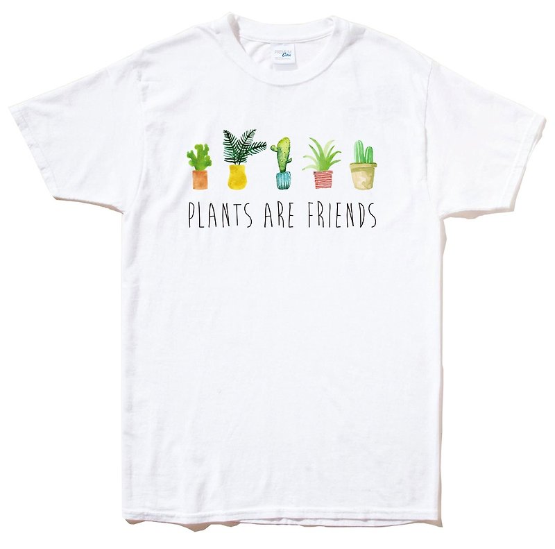 PLANTS ARE FRIENDS #2 短袖T恤 白色 植物是我们的朋友 多肉盆栽清新疗愈创意植栽文青艺术 - 男装上衣/T 恤 - 棉．麻 白色