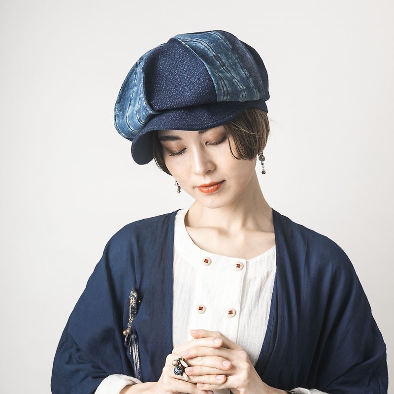 由中國苗族的靛藍染手織麻和日本的藍染棉製成的両向帽  生生流転 - 帽子 - 棉．麻 蓝色