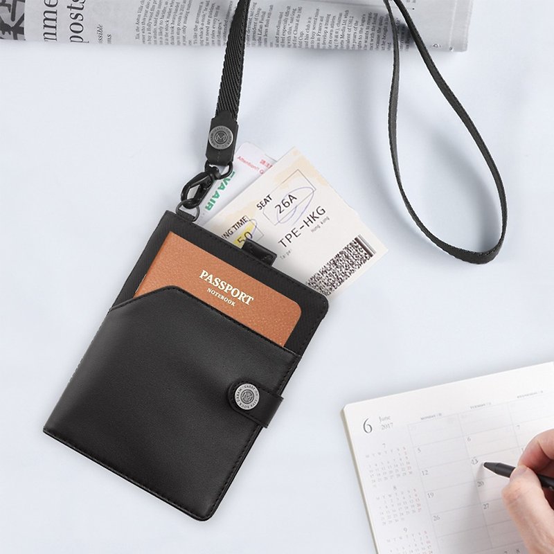 LUSTRE缓存式护照夹礼盒 附笔+挂绳-墨黑 - 护照夹/护照套 - 真皮 黑色