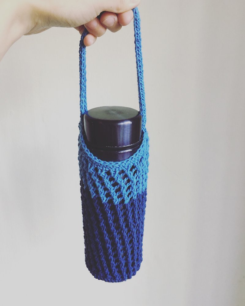 网状编织水壶提袋/饮料提袋(天空蓝*深蓝) - 随行杯提袋/水壶袋 - 棉．麻 