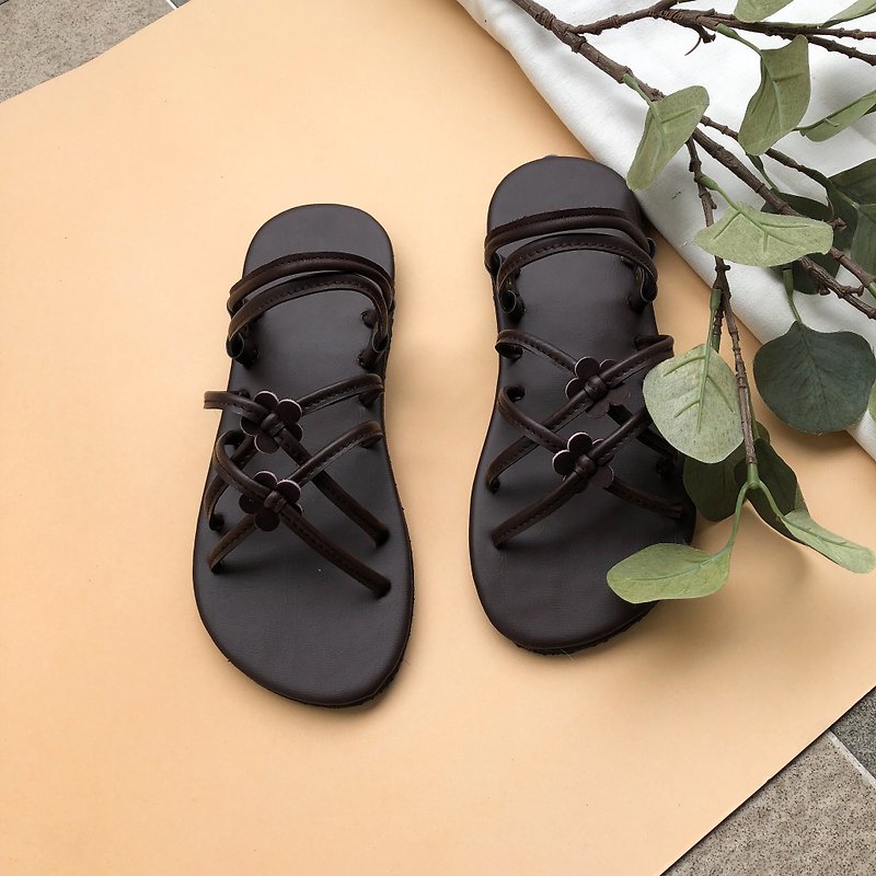 Simple Sling Back sandal brown leather shoe boho bohemian shoe summer sandal - 女款皮鞋 - 真皮 咖啡色
