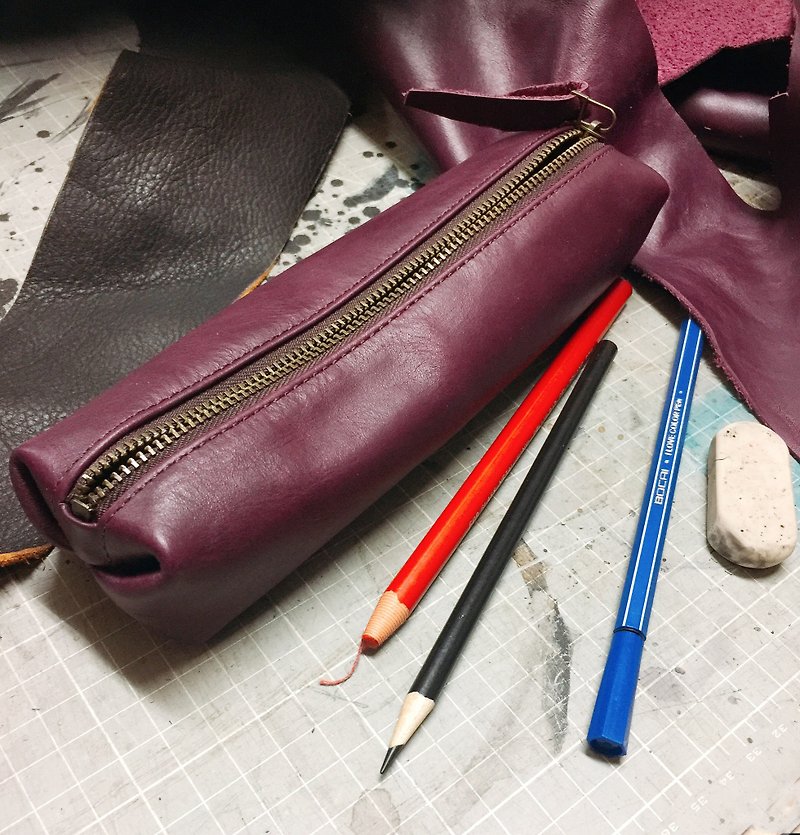 Sienna真皮笔袋化妆包 - 铅笔盒/笔袋 - 真皮 紫色