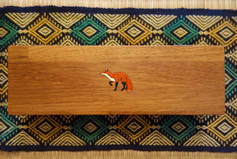 手绘赤狐柚木铅笔盒(接受手绘定制宠物) - 铅笔盒/笔袋 - 木头 咖啡色