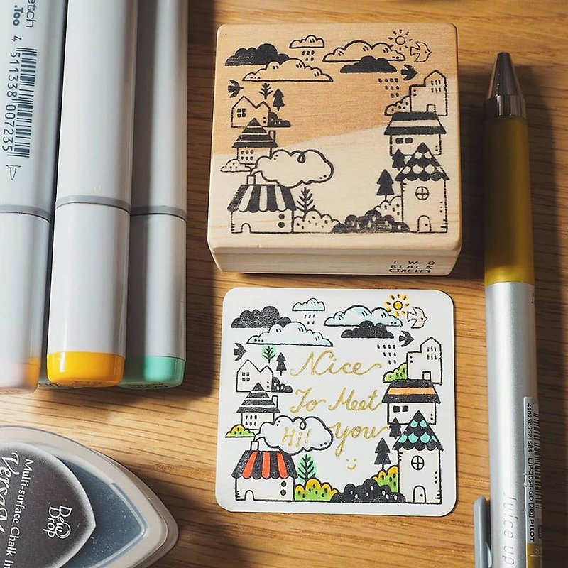 【小屋系列】休闲小城镇框框 手刻胶版印章 - 印章/印台 - 橡胶 