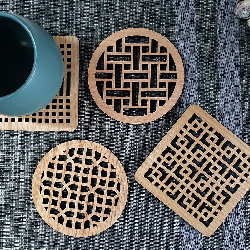 韩国传统图案杯垫 - ttisal（橡木） - 杯垫 - 木头 咖啡色