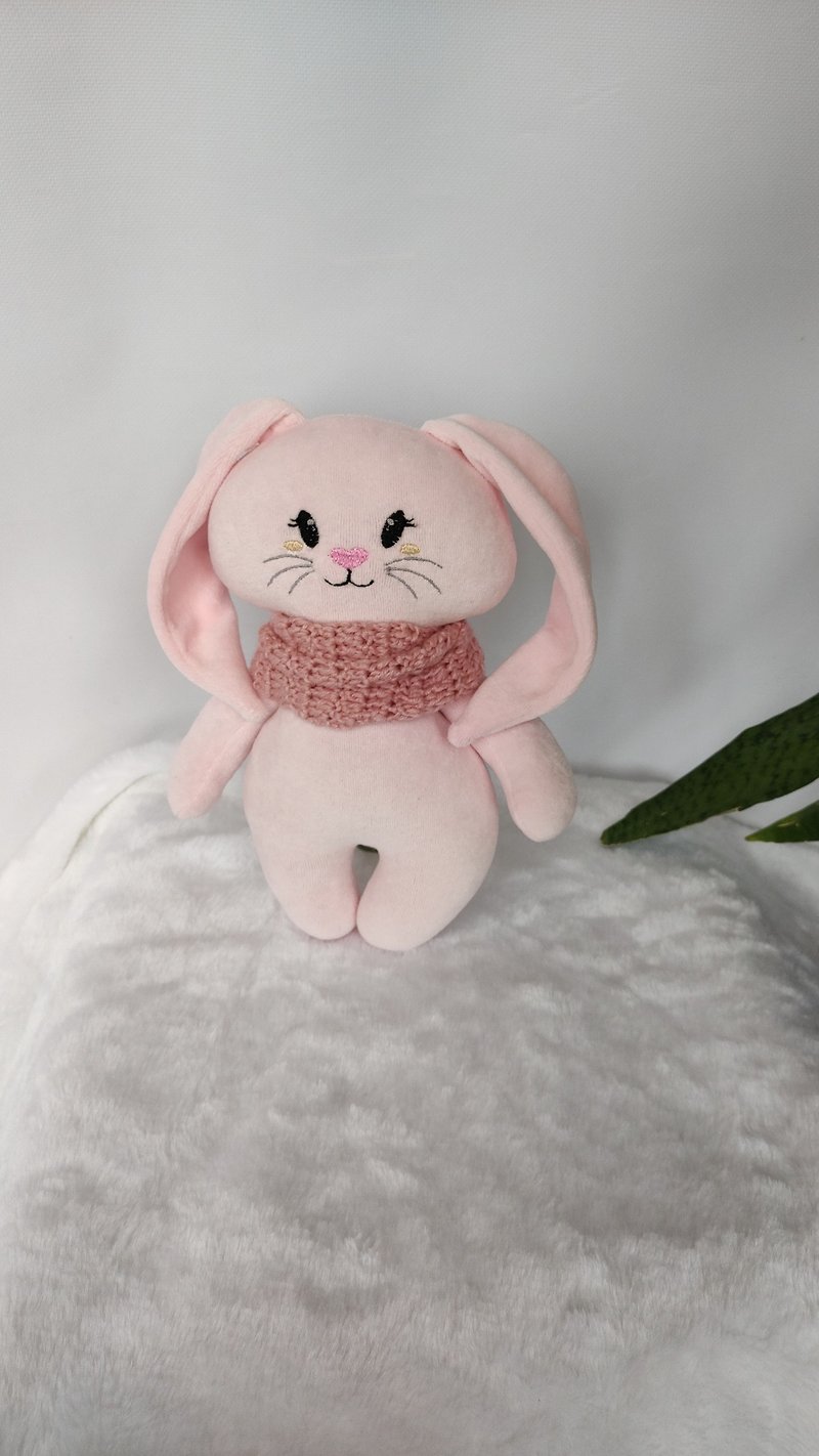 Cute organic bunny toy made of natural 100% cotton velour fa - 玩具/玩偶 - 棉．麻 粉红色