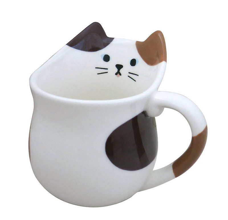 【日本Decole】pero mug系列三毛猫造型陶器马克杯 - 咖啡杯/马克杯 - 陶 咖啡色