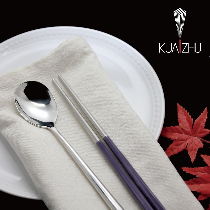 不锈钢四角嵌合筷匙餐具组 优雅紫(附加餐具袋) - 筷子/筷架 - 不锈钢 紫色