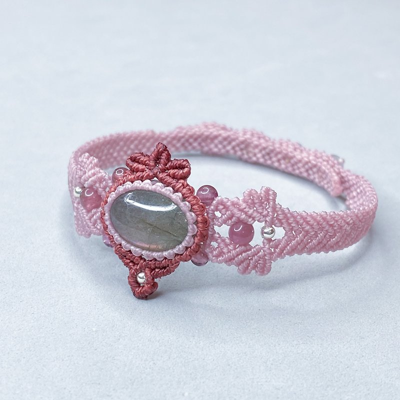 |回環| 拉長石 手環 手工編織 聖誕禮物 - 手链/手环 - 宝石 粉红色