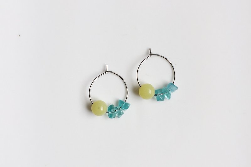 柠檬果冻 不锈钢圈形玻璃耳环 - 耳环/耳夹 - 玻璃 绿色