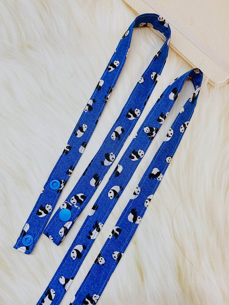 PJ手作【胖达】 防疫儿童口罩挂绳 - 口罩 - 棉．麻 蓝色