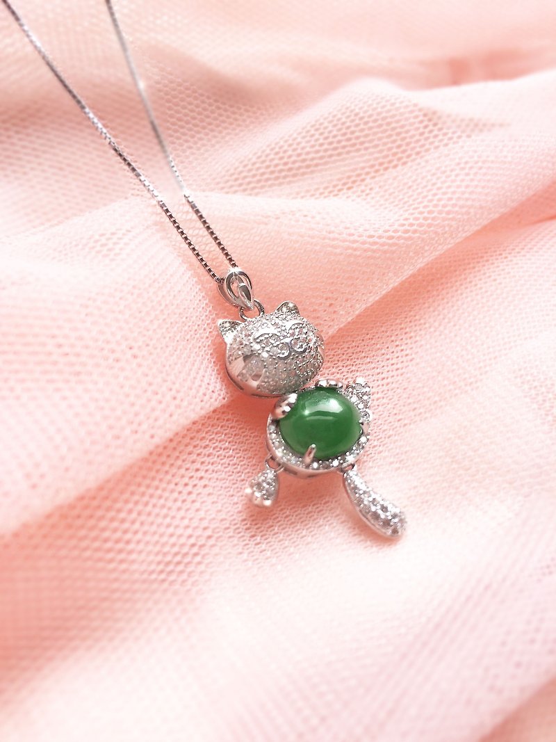微笑猫咪-天然翡翠(缅甸玉)立体猫咪项链 - 项链 - 宝石 绿色
