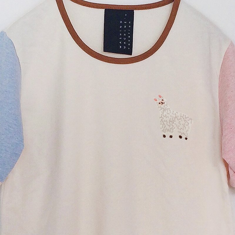 alpaca embroidery short sleeve crop top-pastel - 女装 T 恤 - 棉．麻 多色