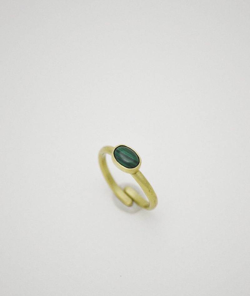 简单小石系列-孔雀石·黄铜戒指 - 戒指 - 铜/黄铜 绿色