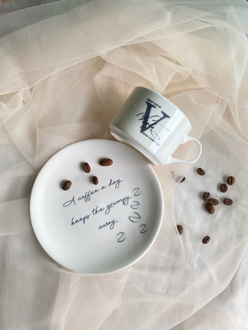 【定制化】陶瓷咖啡杯 连碟 情侣 生日 结婚 新居入伙礼物 办公室 - 杯子 - 瓷 白色