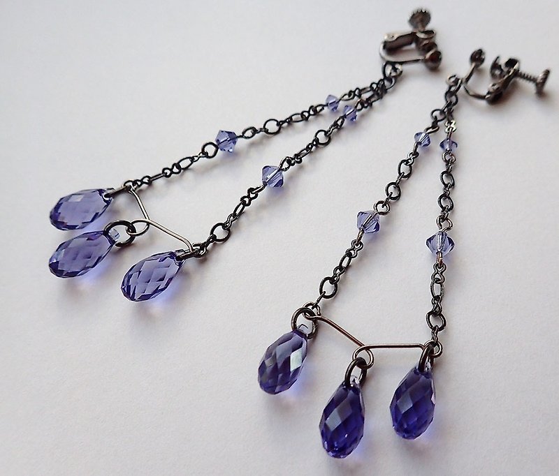 古典风, 施华洛世奇元素 & 耳夹 耳环 (一对) - 耳环/耳夹 - 玻璃 紫色
