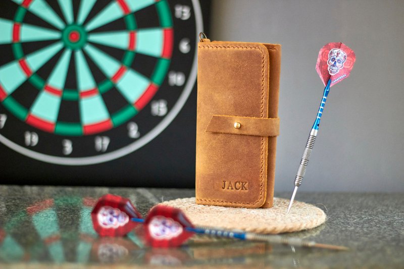 Personalized Leather Darts Case, Gift for Dart Player - 其他 - 其他材质 橘色