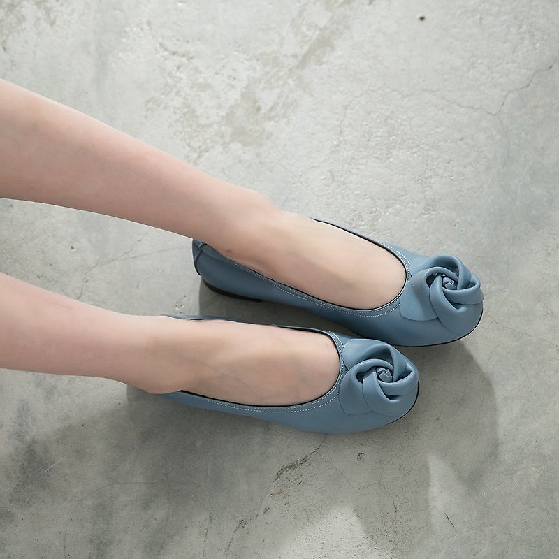 Maffeo 娃娃鞋 芭蕾舞鞋 日式玫瑰真皮束口娃娃鞋(1234蓝) - 芭蕾鞋/娃娃鞋 - 真皮 蓝色