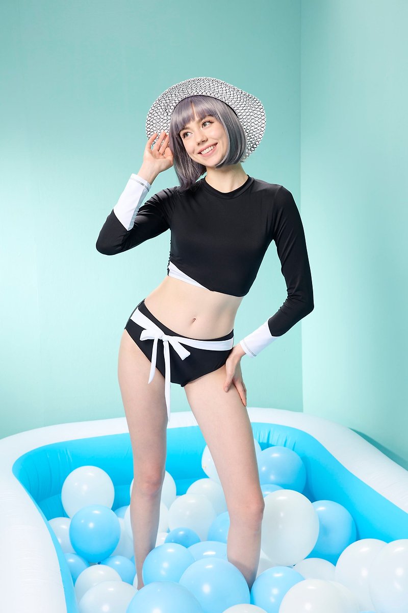 【SARLEE】有袖两截裤泳衣(附衬垫及泳帽) - 女装泳衣/比基尼 - 尼龙 黑色