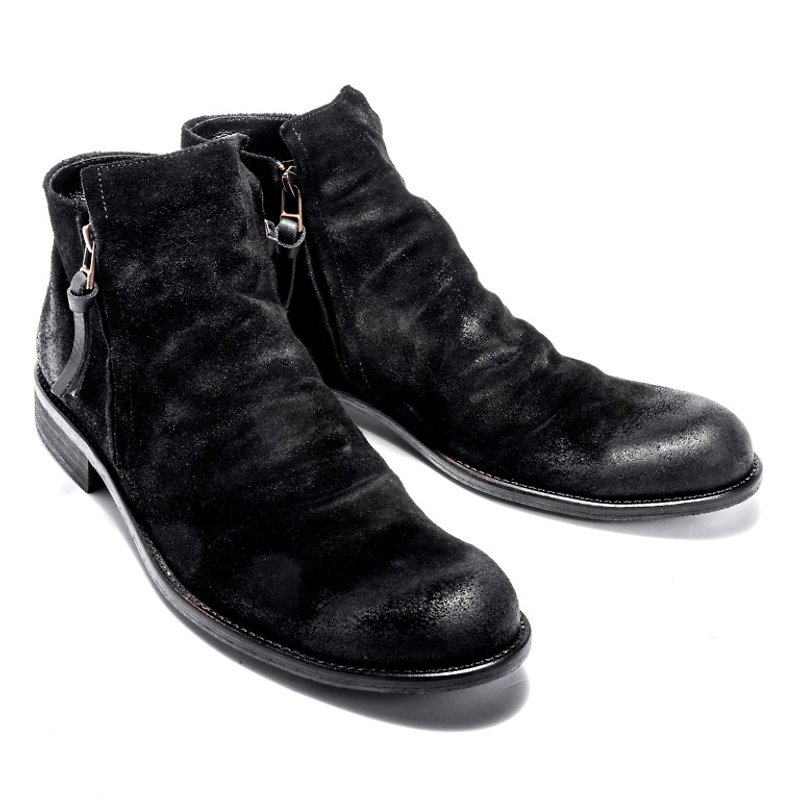 ARGIS 雅痞双拉练款造型皮靴 #12112麂皮黑 -日本手工制 - 男款皮鞋 - 真皮 黑色