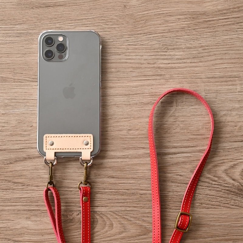 全機種対応 Android対応 スマホショルダー スマホケース ストラップ付き 【 きなり × イタリアンレザー 】 メンズ セット アウトドア FG01M - 手机壳/手机套 - 真皮 红色