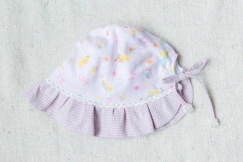 (春季特惠)手工荷叶边婴儿帽- 紫色小鹦鹉 - 婴儿帽/发带 - 棉．麻 粉红色