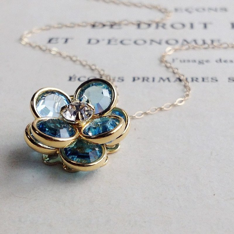 14kgf Vintage Swarovski Chanel Flower Necklace　aqua - 项链 - 玻璃 蓝色