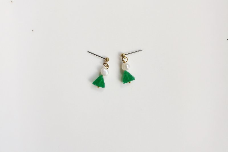 小森 珍珠天然石造型耳环 - 耳环/耳夹 - 其他金属 绿色