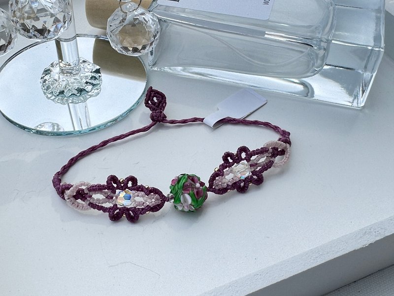 230110 Macrame 南美蜡线 琉璃珠 手链 - 手链/手环 - 半宝石 紫色