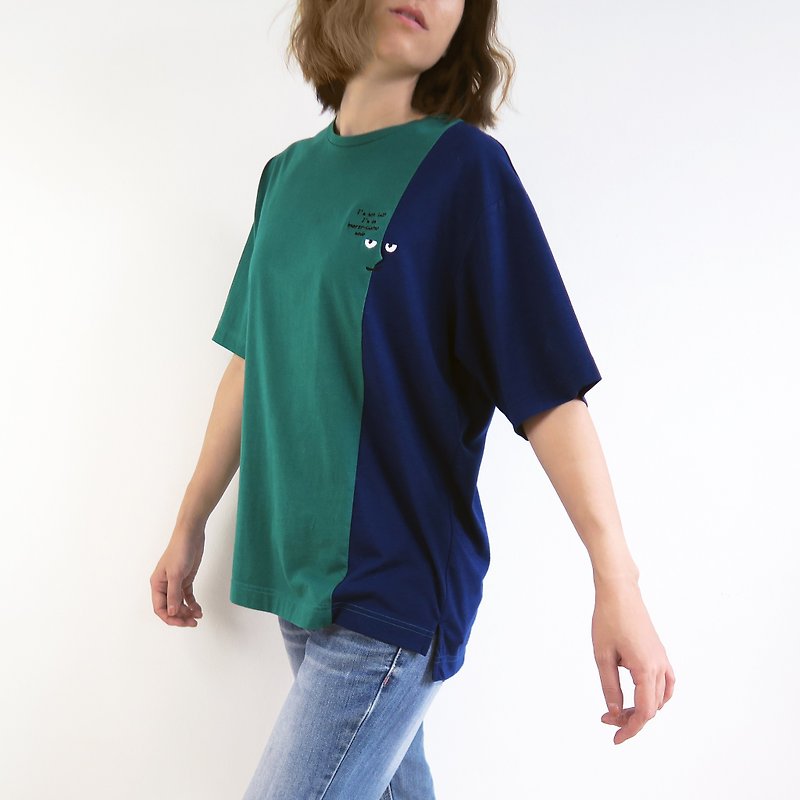 Mr. 系列 - 日系宽松T恤  绿色x蓝色 - 中性连帽卫衣/T 恤 - 棉．麻 绿色