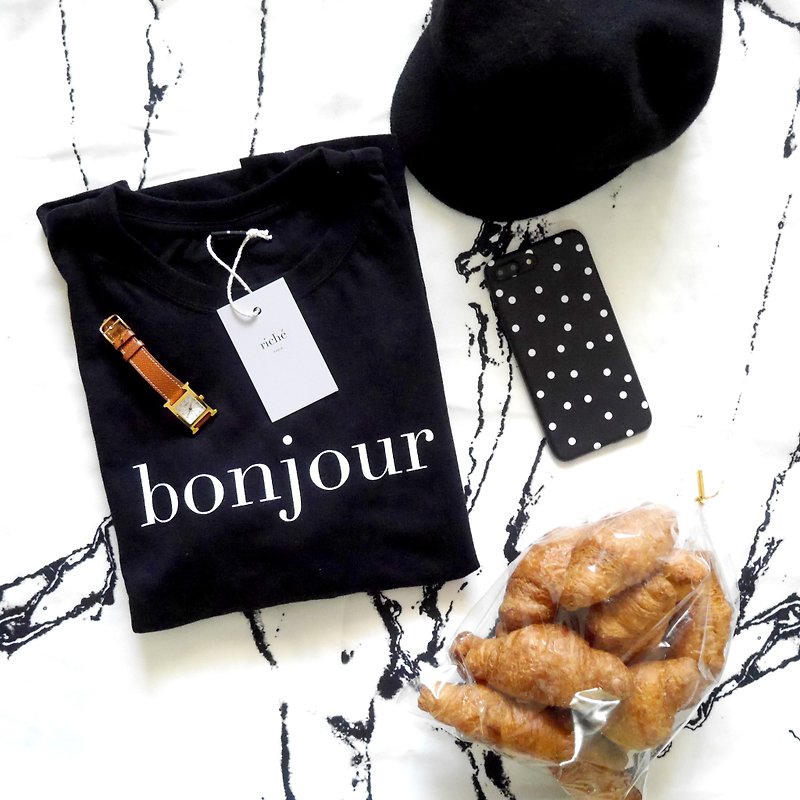 bonjour 舒适法语棉T - 女装 T 恤 - 棉．麻 黑色