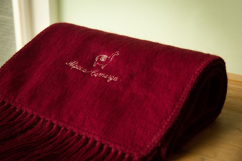 南美洲手工羊驼围巾-窄版(暗红色) - 围巾/披肩 - 其他材质 红色