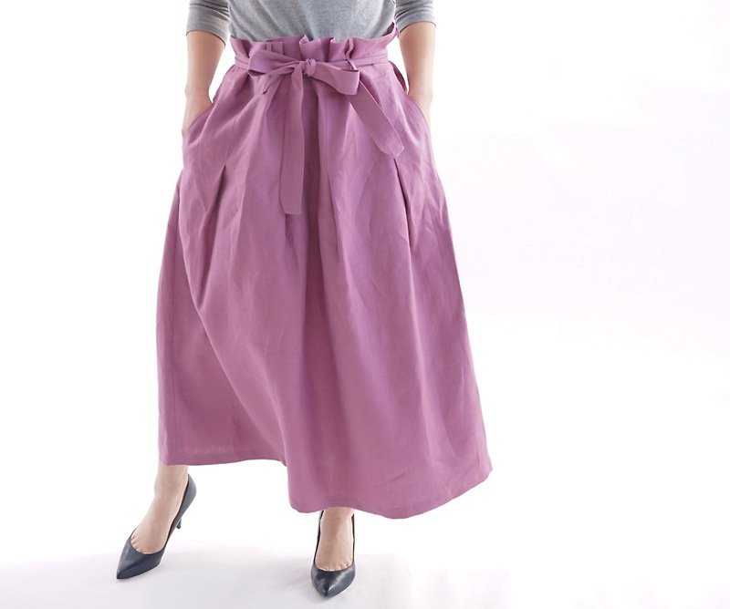 ベルギーリネン　ダブルループのタック スカート/ブーガンヴィレ sk8-7 - 裙子 - 棉．麻 粉红色