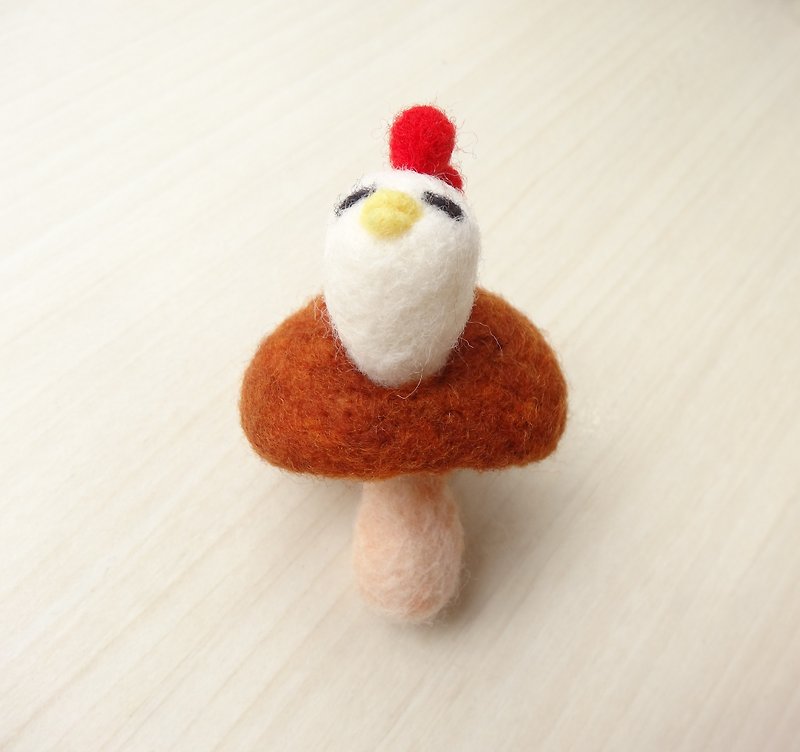 香菇鸡 -羊毛毡  "钥匙圈、吊饰、摆饰" - 钥匙链/钥匙包 - 羊毛 咖啡色