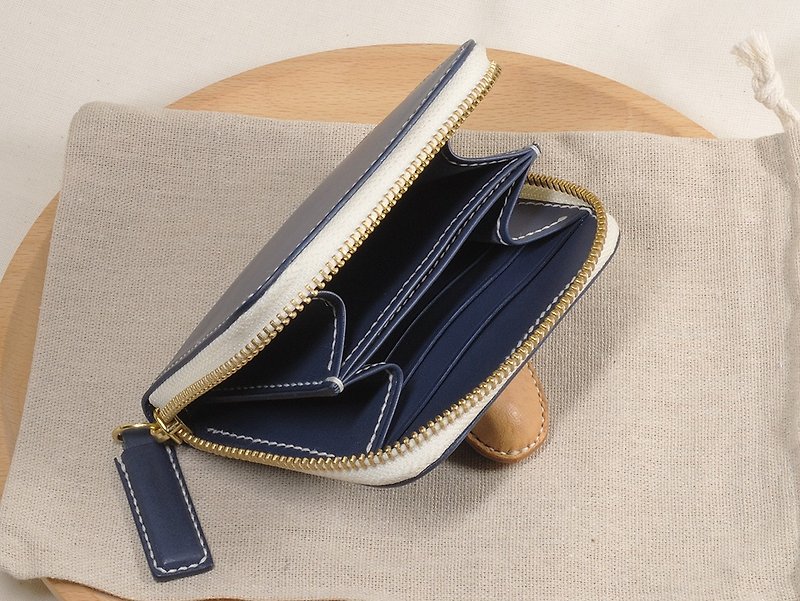 ㄇ型拉链短夹  零钱包 卡片夹 靛蓝色 可定制化 - 皮夹/钱包 - 真皮 蓝色
