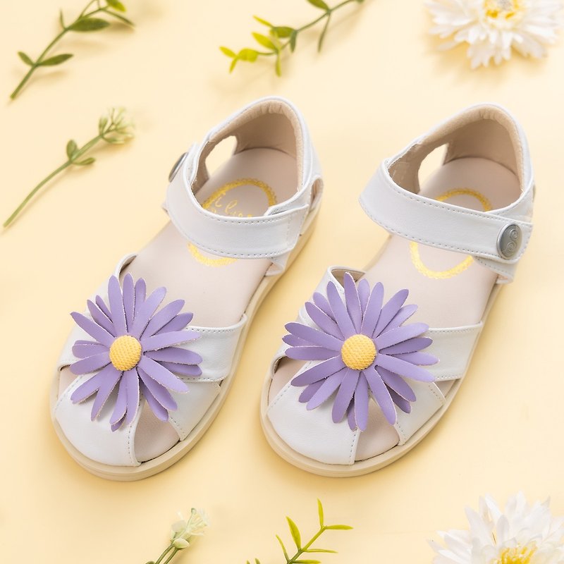 Abi 小紫花白色凉鞋 - 童装鞋 - 其他材质 