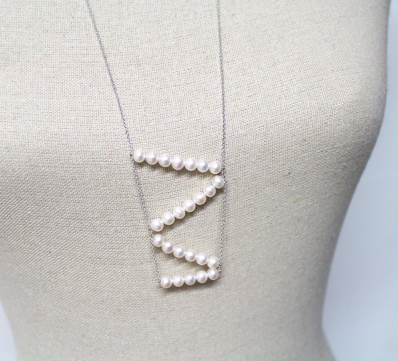 淡水パールの幾何学ロングネックレス2 - 长链 - 宝石 灰色