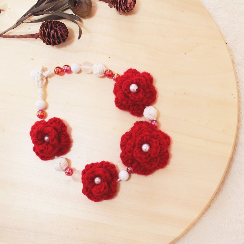 爱织物系列 红色多朵情花 冷织物幻彩珠颈链 客制化  - 颈链 - 其他材质 红色