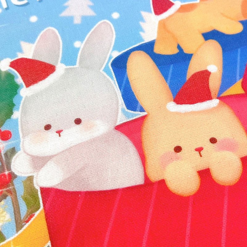 【圣诞礼物】纯棉100% MIT不掉色::插画小方巾-兔兔派对 - 手帕/方巾 - 棉．麻 多色