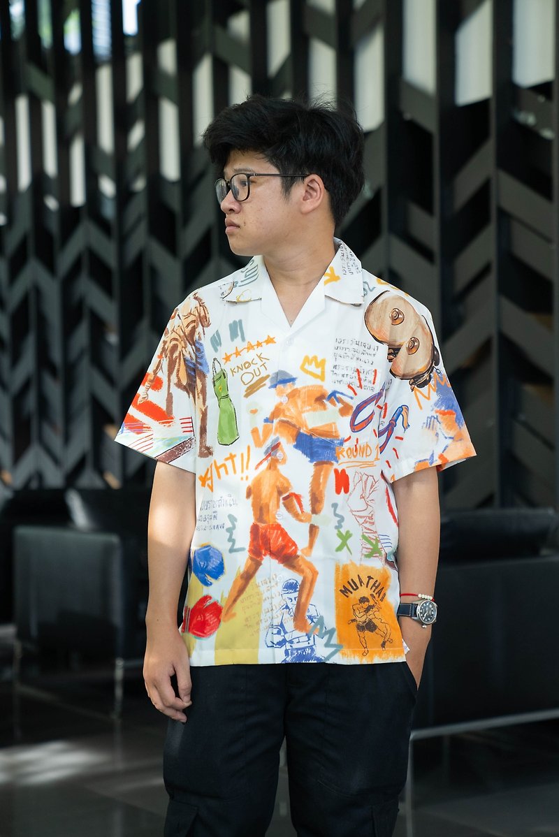Siamlulu 夏威夷衬衫，泰拳图案 - 男装衬衫 - 其他材质 多色