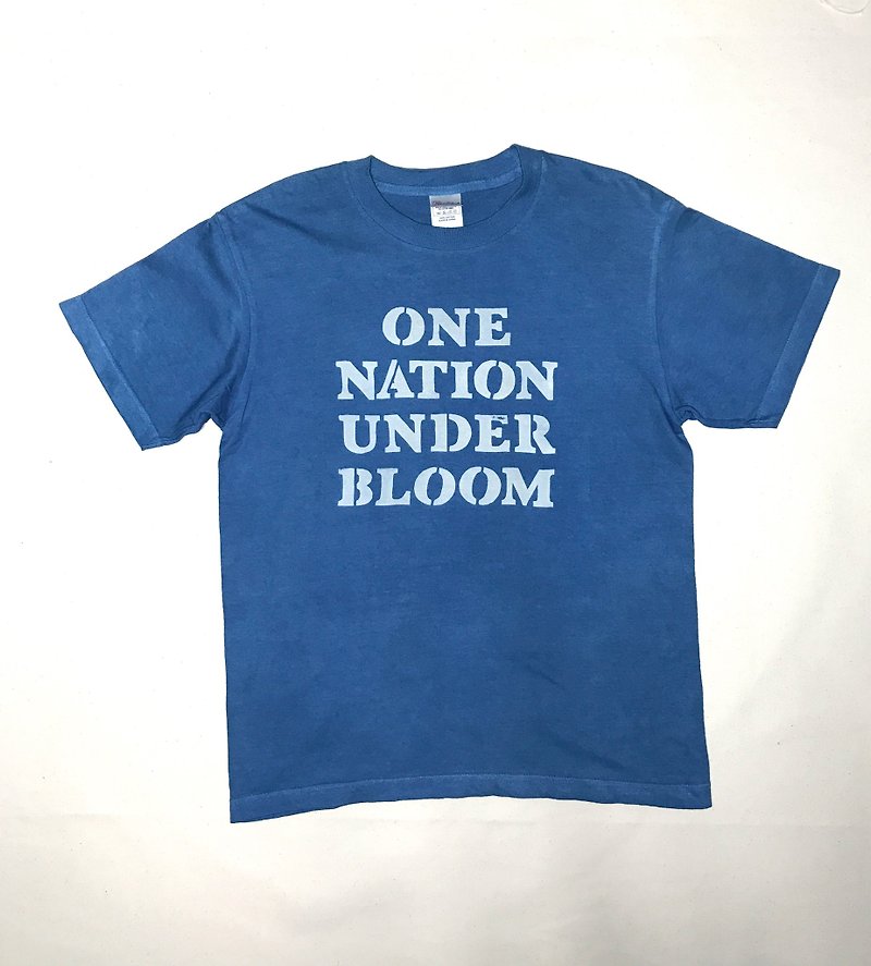 受注製作 ONE NATION UNDER BLOOM TEE Indigo dyed 藍染 - 中性连帽卫衣/T 恤 - 棉．麻 蓝色
