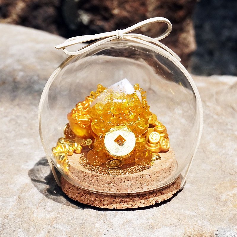 Hourrae水晶玻璃球 玻璃罩 招财貔貅玻璃球 礼物-黄水晶 - 摆饰 - 玻璃 橘色