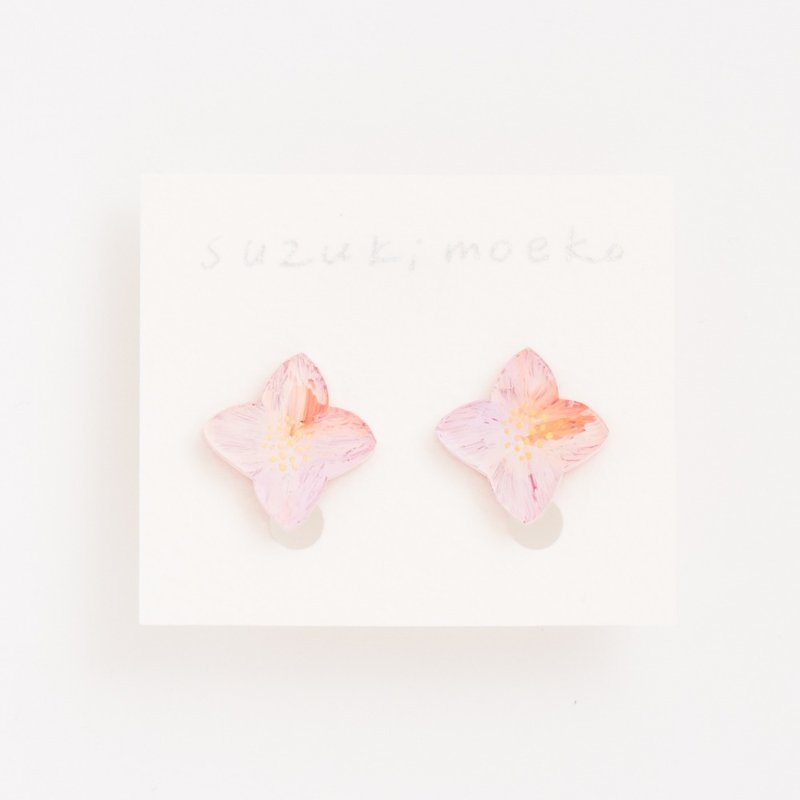 絵のイヤリング【花】 - 耳环/耳夹 - 压克力 粉红色