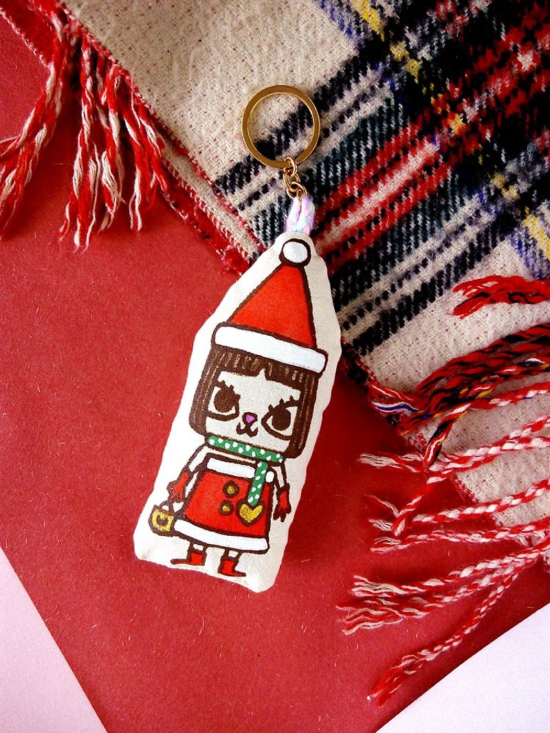 美美猫圣诞吊饰公仔棉cushion手绘手作定制款匙扣 - 钥匙链/钥匙包 - 棉．麻 白色