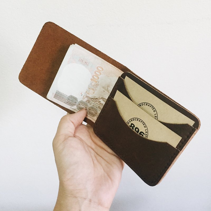 Minimal Dark Brown Leather wallet, Half wallet, Slim wallet, Leather billfold - 皮夹/钱包 - 真皮 