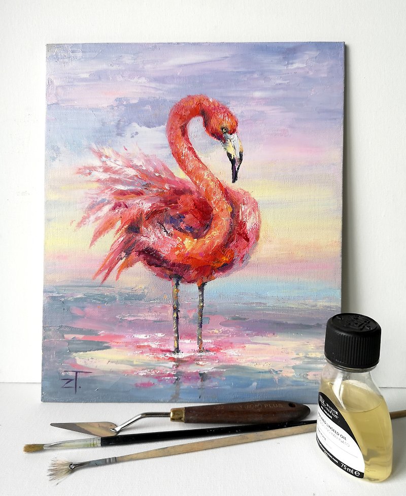Flamingo Painting Original oil painting on canvas 30x25 cm. - 海报/装饰画/版画 - 其他材质 